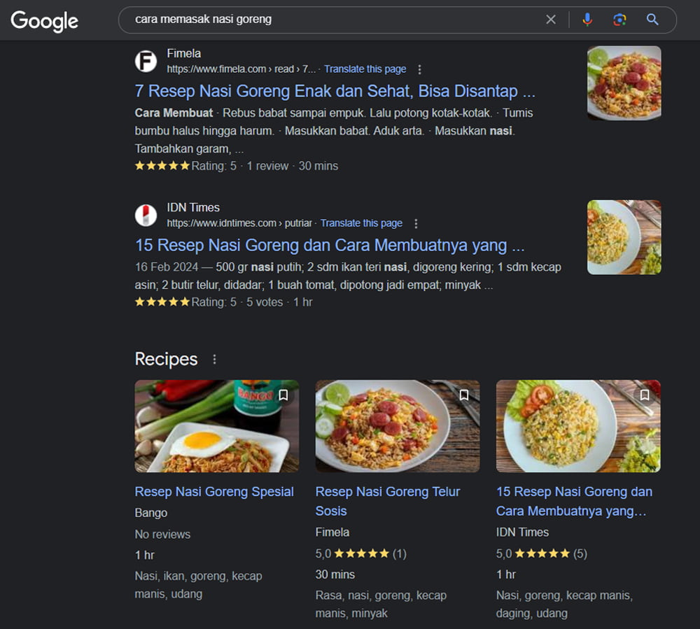 Cara membuat nasi goreng - Contoh jenis search intent informational