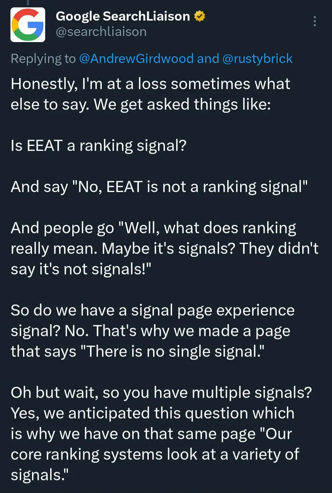 Pernyataan dari Google SearchLiaison di X
