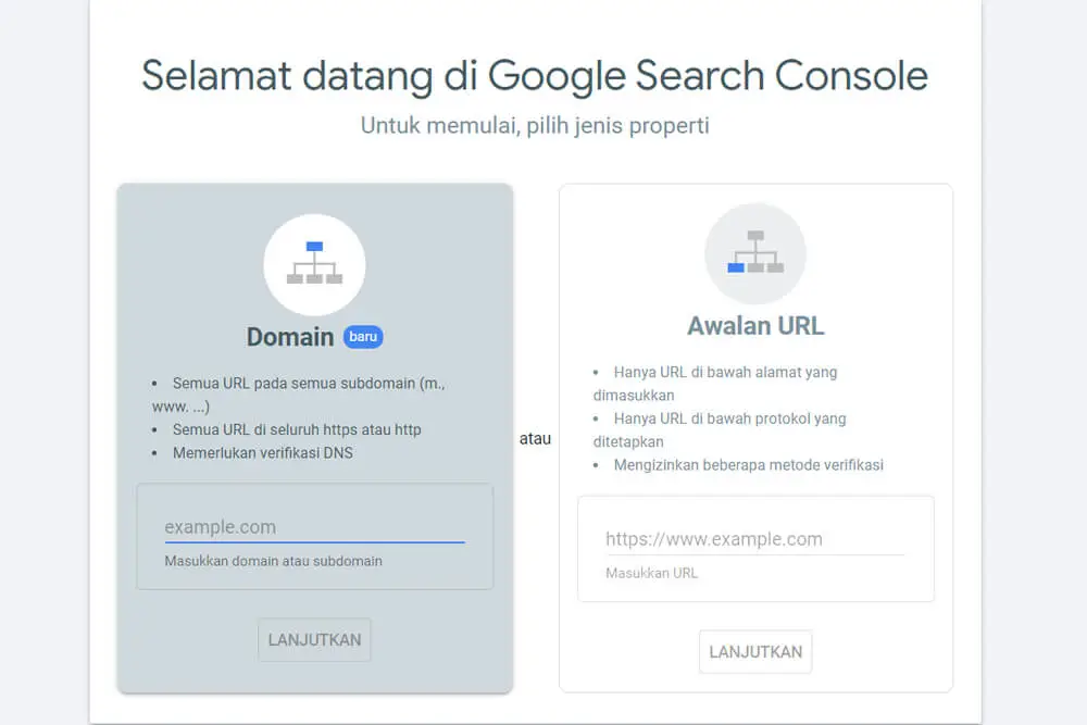 Tambahkan domain di Google Search Console