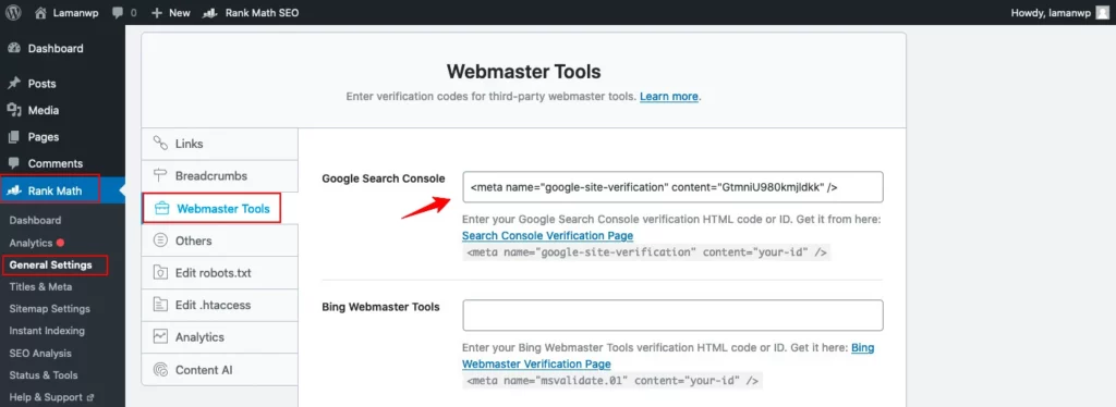 Tampilan Rank Math di WordPress