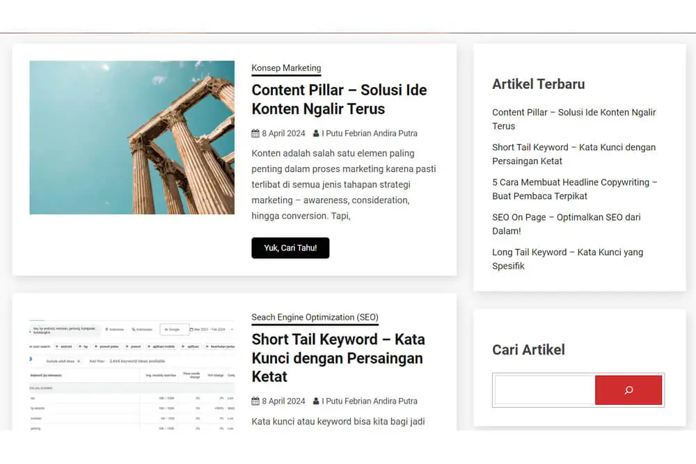 Contoh hasil karya content writer (Blog AndiLearn)