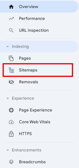 Lokasi fitur sitemap di GSC