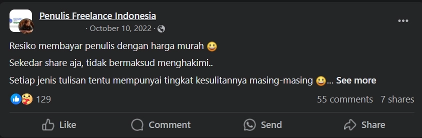 Curhatan tentang murahnya harga penulis