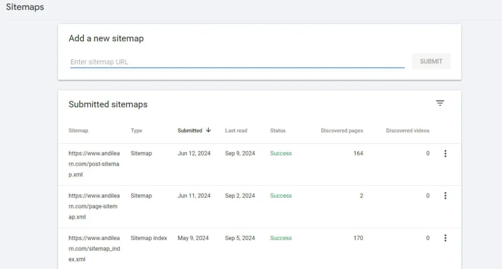 Tampilan Halaman Sitemaps di Google Search Console