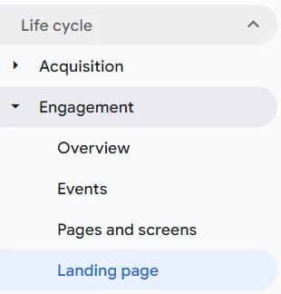 Klik bagian landing page di GA4
